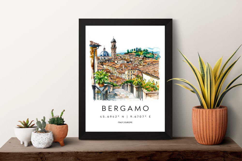 Bergamo Watercolor Poster Bergamo Italy Travel Print Wall Art Bergamo Home Decor Bergamo Gift Art Lovers Italy Art Bergamo Old Town