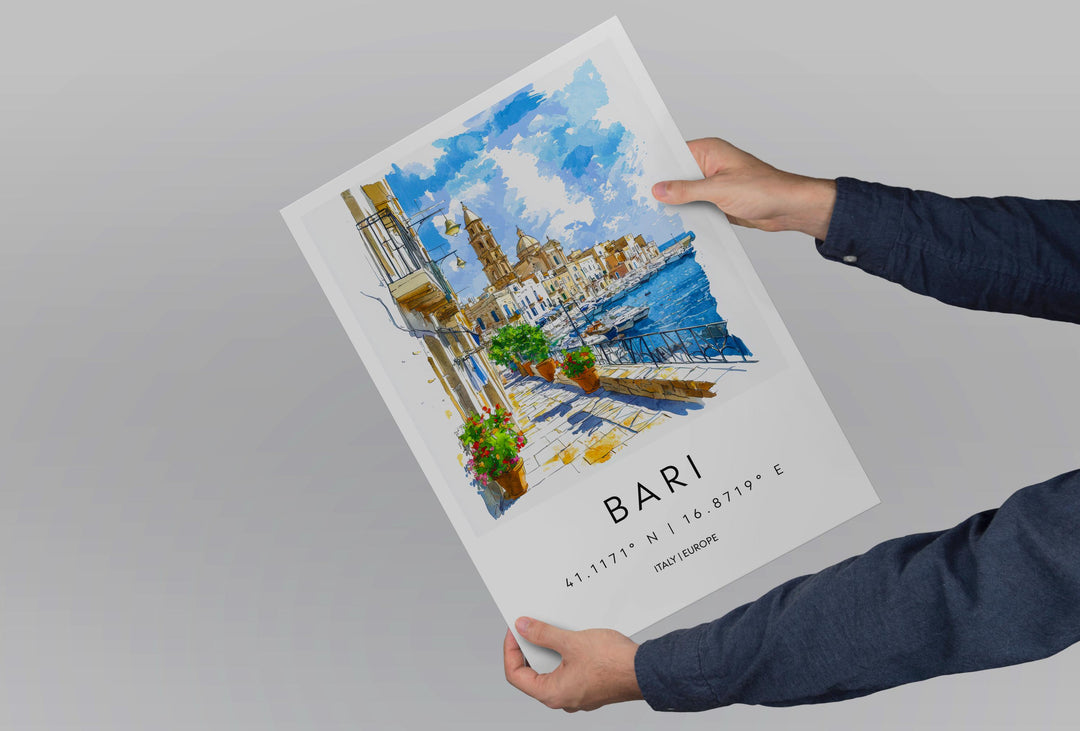 Bari Watercolor Poster Bari Italy Travel Print Wall Art Bari Home Decor Bari Gift Art Lovers Italy Art Bari Port Cityscape