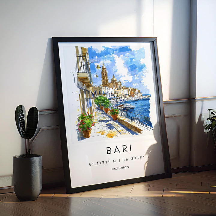 Bari Watercolor Poster Bari Italy Travel Print Wall Art Bari Home Decor Bari Gift Art Lovers Italy Art Bari Port Cityscape