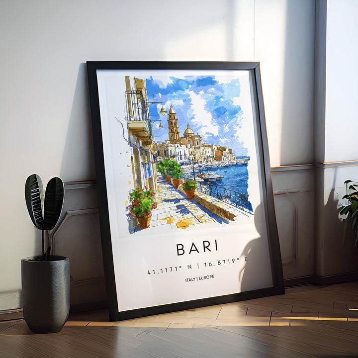 Bari Watercolor Poster Bari Italy Travel Print Wall Art Bari Home Decor Bari Gift Art Lovers Italy Art Bari Port Cityscape