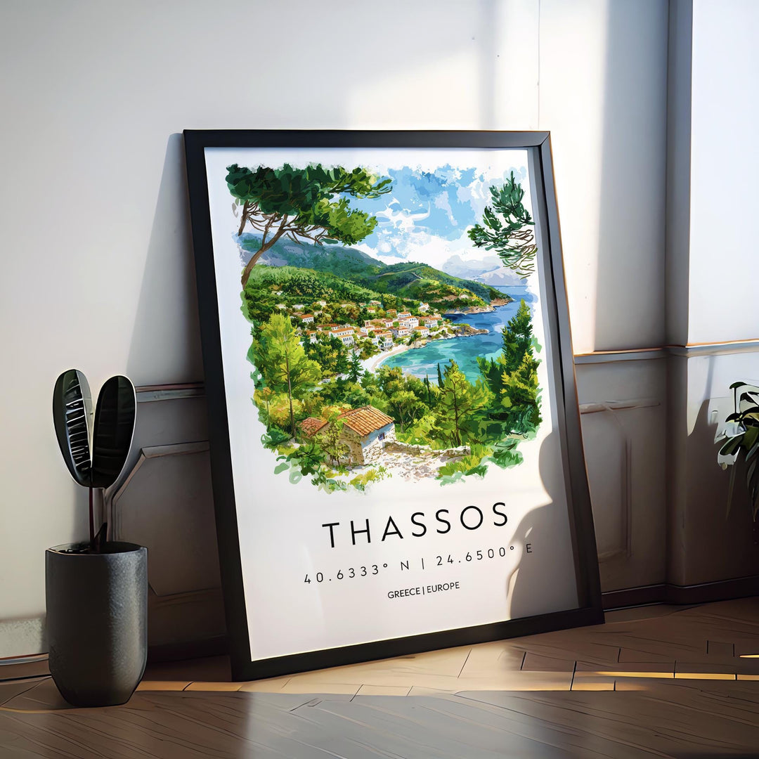 Thassos Watercolor Poster Thassos Greece Travel Print Wall Art Thassos Home Decor Thassos Gift Art Lovers Greece Art Thassos Island