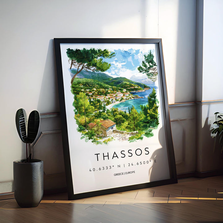Thassos Watercolor Poster Thassos Greece Travel Print Wall Art Thassos Home Decor Thassos Gift Art Lovers Greece Art Thassos Island