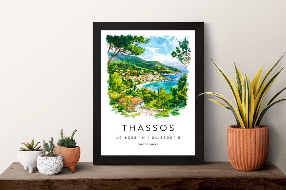 Thassos Watercolor Poster Thassos Greece Travel Print Wall Art Thassos Home Decor Thassos Gift Art Lovers Greece Art Thassos Island