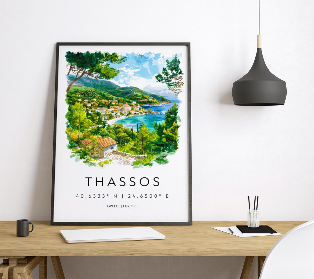 Thassos Watercolor Poster Thassos Greece Travel Print Wall Art Thassos Home Decor Thassos Gift Art Lovers Greece Art Thassos Island