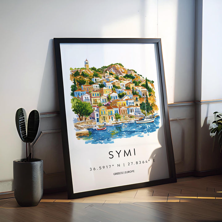 Symi Watercolor Poster Symi Greece Travel Print Wall Art Symi Home Decor Symi Gift Art Lovers Greece Art Symi Island View