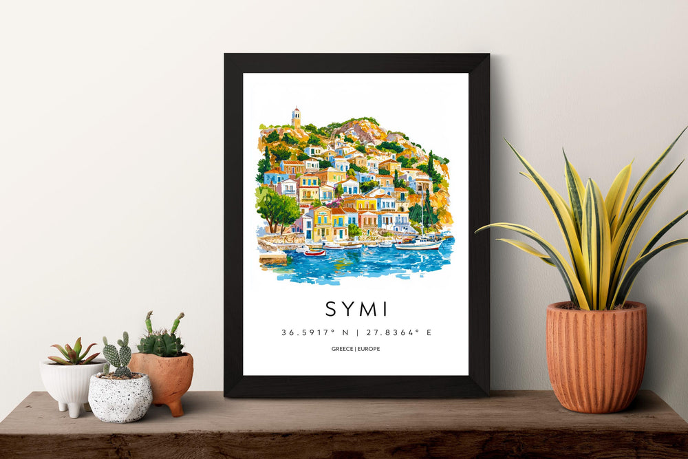 Symi Watercolor Poster Symi Greece Travel Print Wall Art Symi Home Decor Symi Gift Art Lovers Greece Art Symi Island View