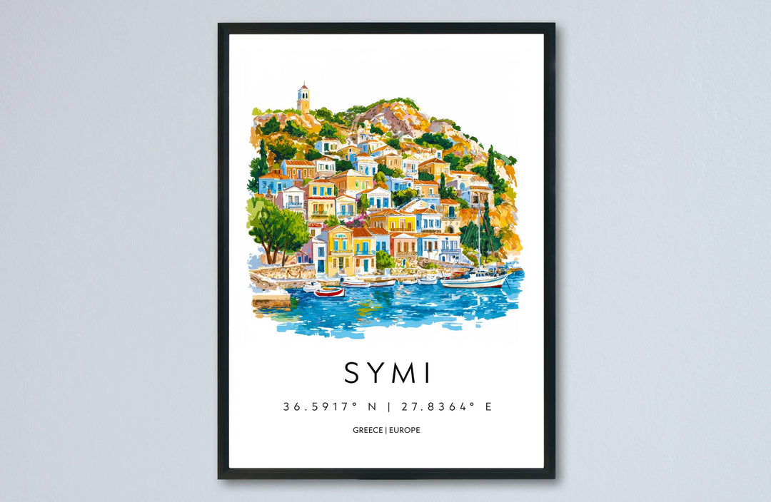 Symi Watercolor Poster Symi Greece Travel Print Wall Art Symi Home Decor Symi Gift Art Lovers Greece Art Symi Island View