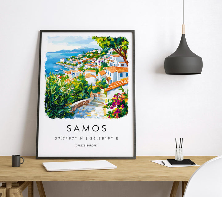 Samos Watercolor Poster Samos Greece Travel Print Wall Art Samos Home Decor Samos Gift Art Lovers Greece Art Samos Island View