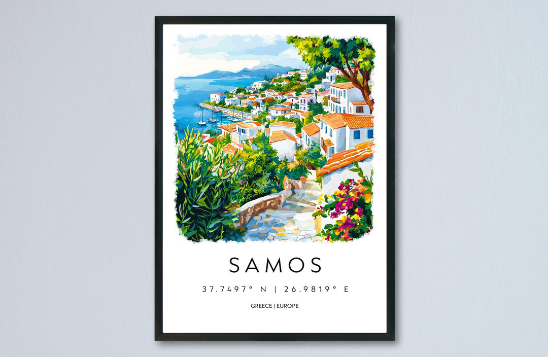 Samos Watercolor Poster Samos Greece Travel Print Wall Art Samos Home Decor Samos Gift Art Lovers Greece Art Samos Island View