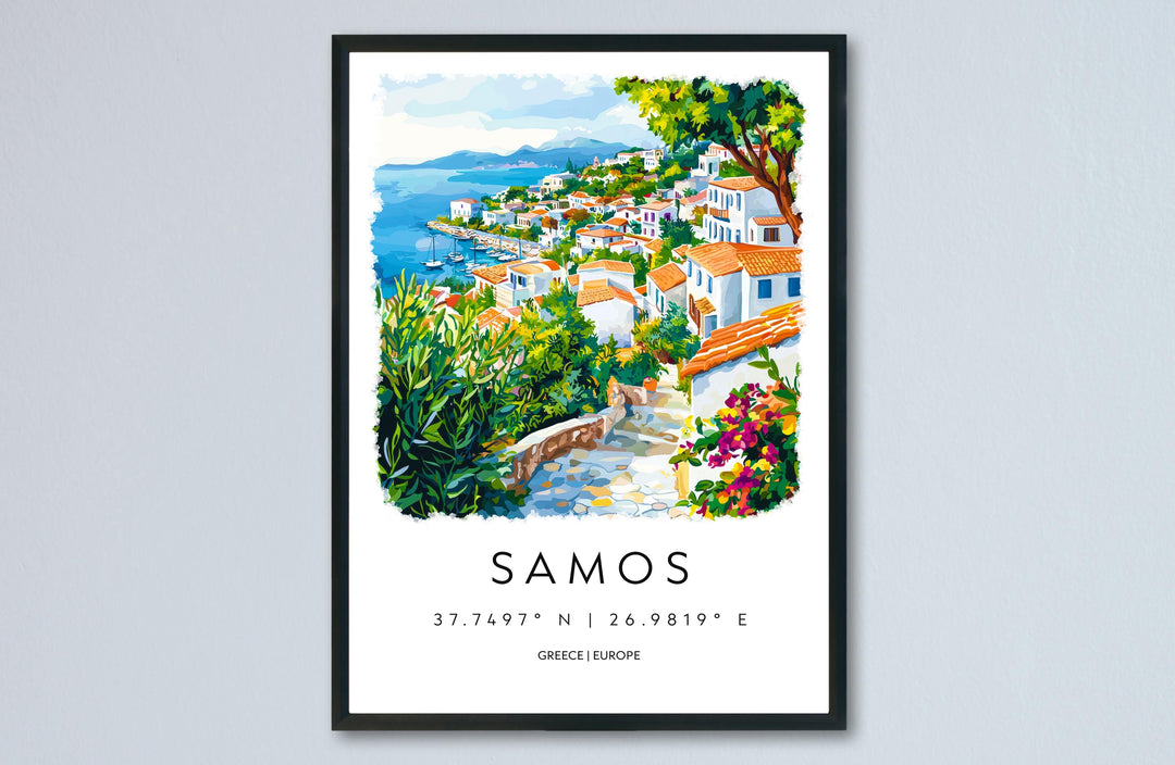 Samos Watercolor Poster Samos Greece Travel Print Wall Art Samos Home Decor Samos Gift Art Lovers Greece Art Samos Island View