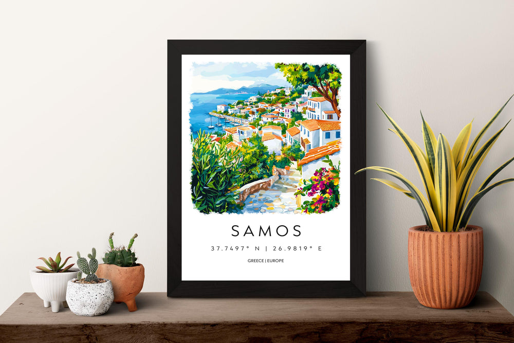 Samos Watercolor Poster Samos Greece Travel Print Wall Art Samos Home Decor Samos Gift Art Lovers Greece Art Samos Island View