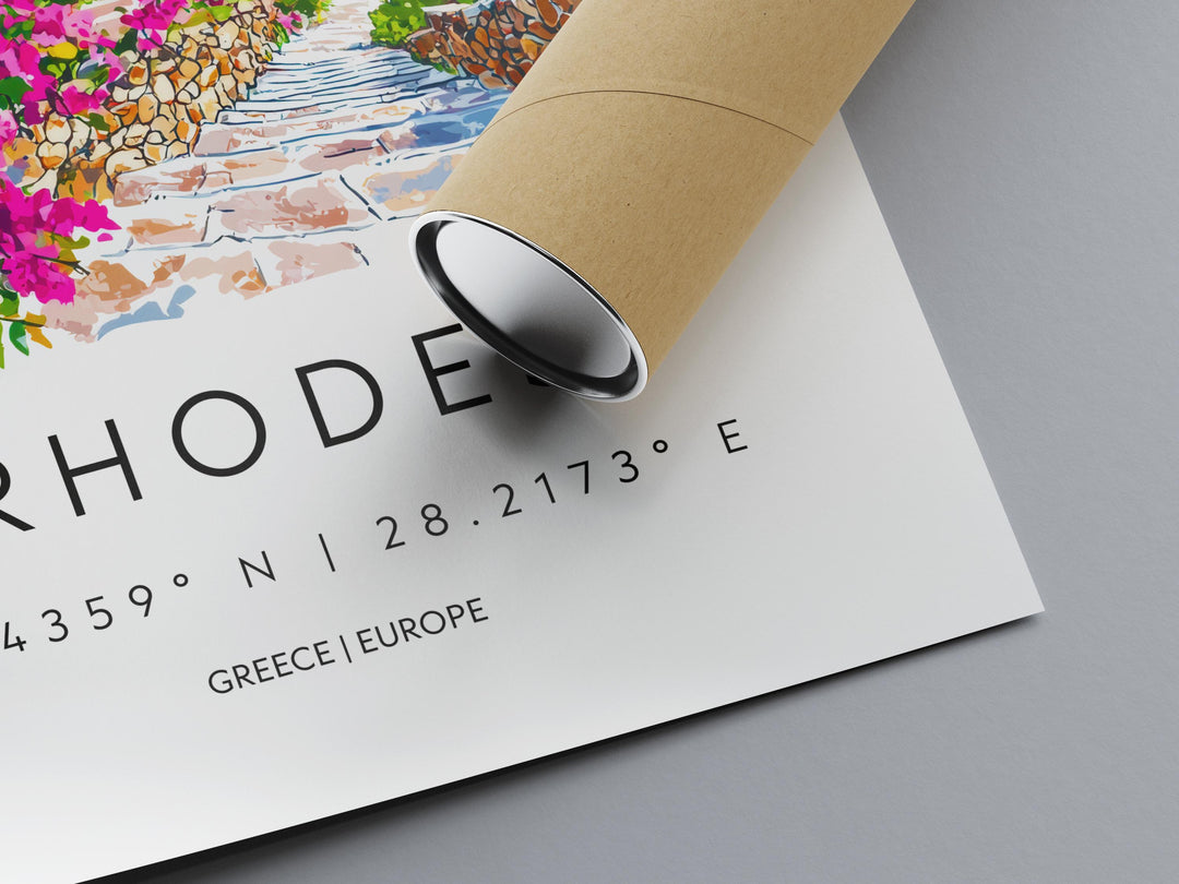 Rhodes Watercolor Poster Rhodes Greece Travel Print Wall Art Rhodes Home Decor Rhodes Gift Art Lovers Greece Art Rhodes Island View