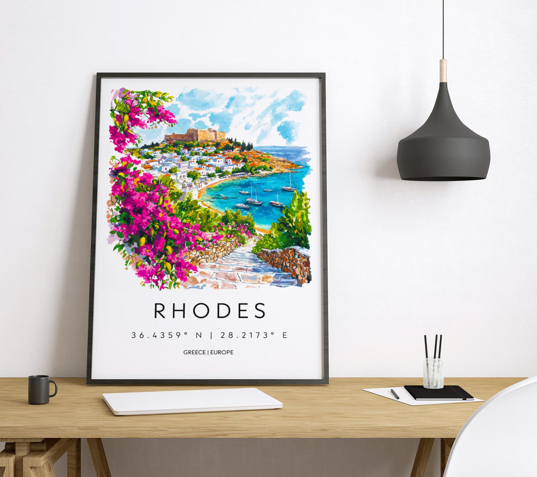 Rhodes Watercolor Poster Rhodes Greece Travel Print Wall Art Rhodes Home Decor Rhodes Gift Art Lovers Greece Art Rhodes Island View