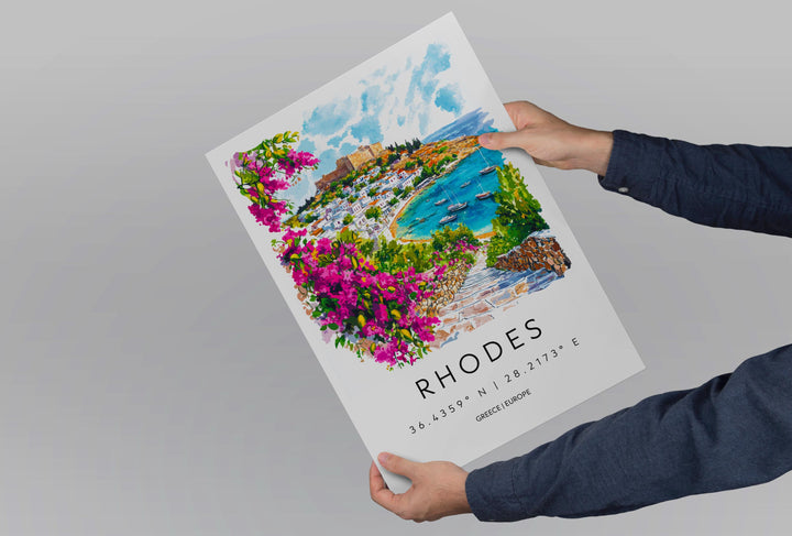 Rhodes Watercolor Poster Rhodes Greece Travel Print Wall Art Rhodes Home Decor Rhodes Gift Art Lovers Greece Art Rhodes Island View