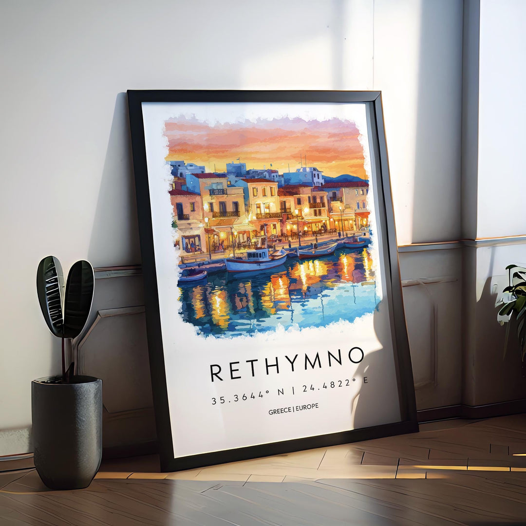 Rethymno Watercolor Poster Rethymno Greece Travel Print Wall Art Rethymno Home Decor Rethymno Gift Art Lovers Greece Art Rethymno Crete