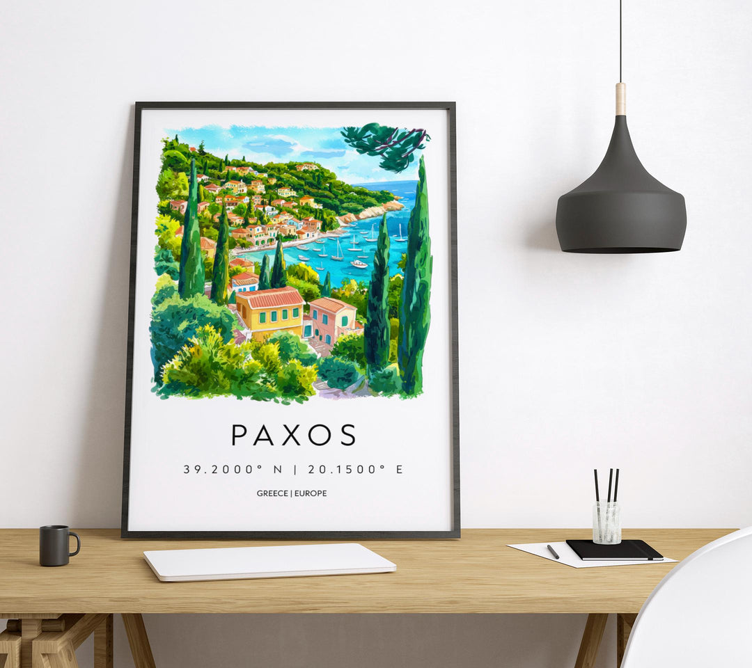 Paxos Watercolor Poster Paxos Greece Travel Print Wall Art Paxos Home Decor Paxos Gift Art Lovers Greece Art Paxos Island View