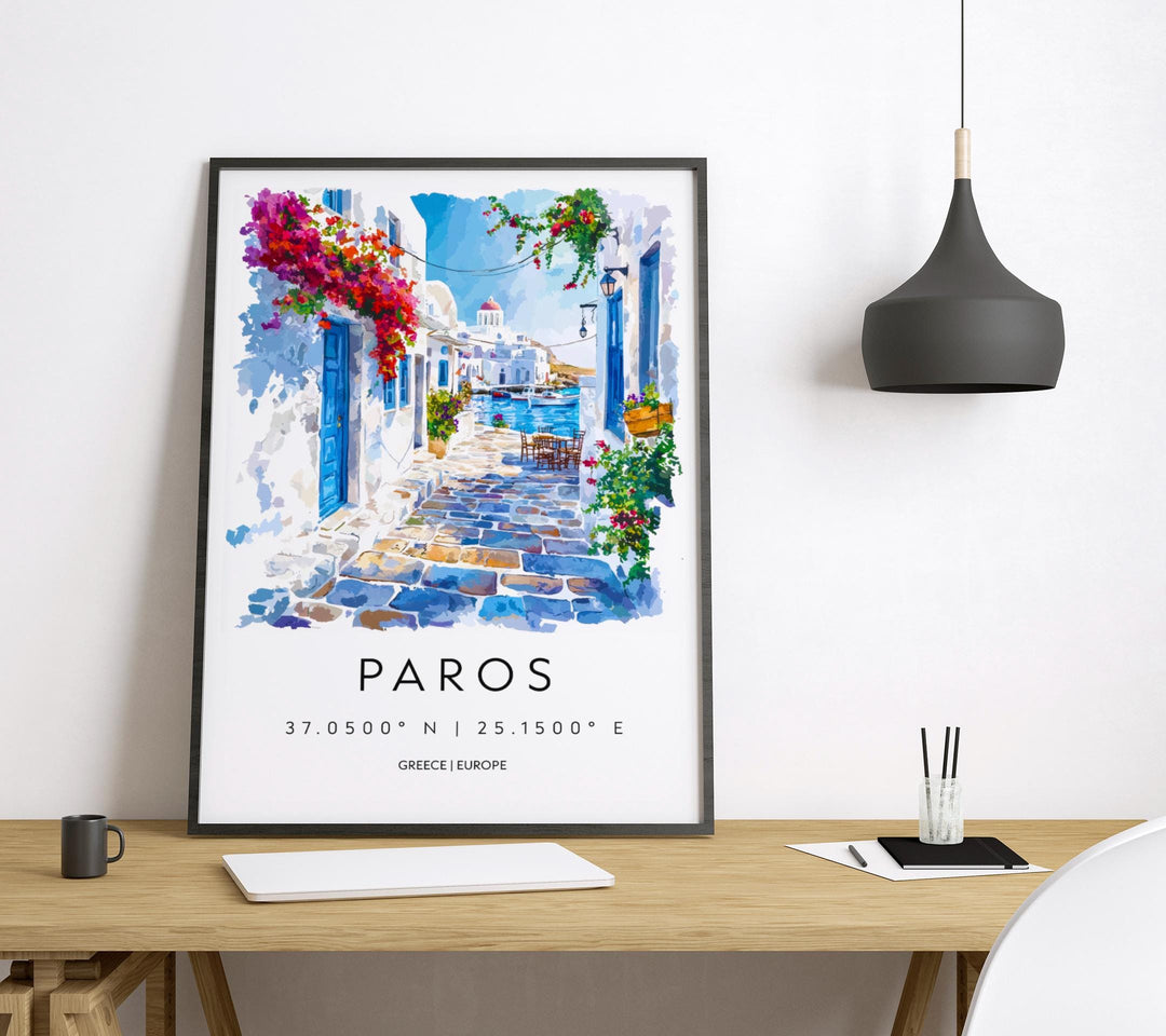 Paros Watercolor Poster Paros Greece Travel Print Wall Art Paros Home Decor Paros Gift Art Lovers Greece Art Paros Island View
