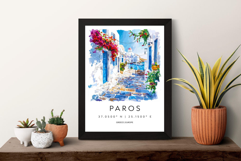 Paros Watercolor Poster Paros Greece Travel Print Wall Art Paros Home Decor Paros Gift Art Lovers Greece Art Paros Island View