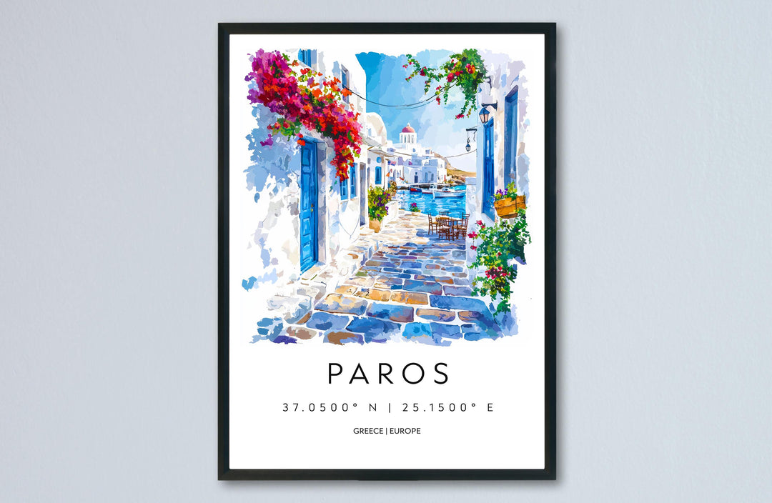 Paros Watercolor Poster Paros Greece Travel Print Wall Art Paros Home Decor Paros Gift Art Lovers Greece Art Paros Island View