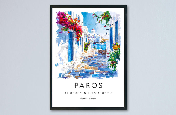 Paros Watercolor Poster Paros Greece Travel Print Wall Art Paros Home Decor Paros Gift Art Lovers Greece Art Paros Island View