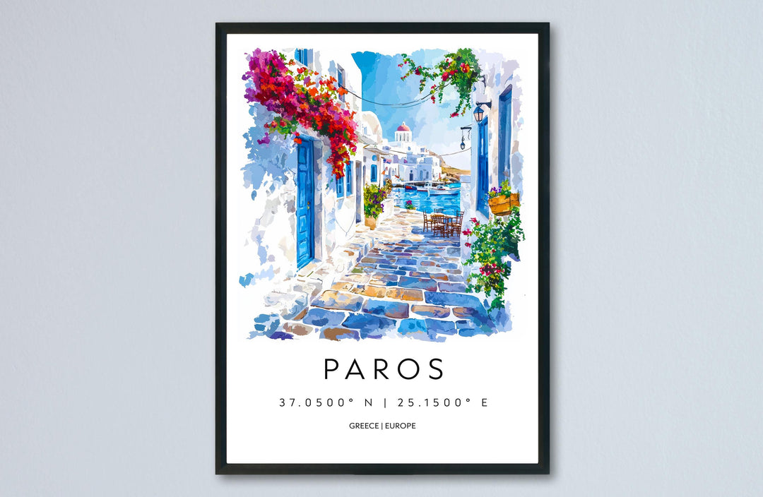 Paros Watercolor Poster Paros Greece Travel Print Wall Art Paros Home Decor Paros Gift Art Lovers Greece Art Paros Island View