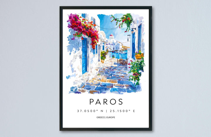 Paros Watercolor Poster Paros Greece Travel Print Wall Art Paros Home Decor Paros Gift Art Lovers Greece Art Paros Island View