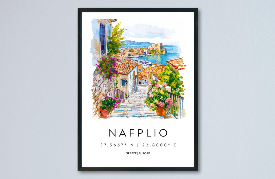 Nafplio Watercolor Poster Nafplio Greece Travel Print Wall Art Nafplio Home Decor Nafplio Gift Art Lovers Greece Art Nafplio Castle