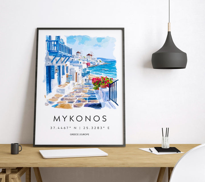 Mykonos Watercolor Poster Mykonos Greece Travel Print Wall Art Mykonos Home Decor Mykonos Gift Art Lovers Greece Art Mykonos Island