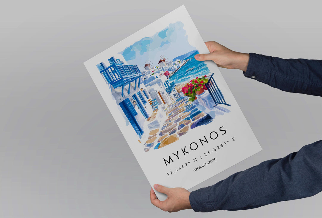 Mykonos Watercolor Poster Mykonos Greece Travel Print Wall Art Mykonos Home Decor Mykonos Gift Art Lovers Greece Art Mykonos Island