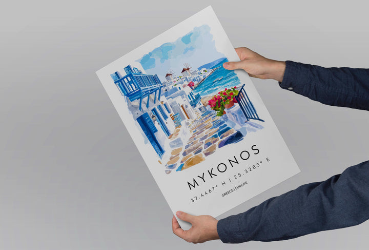Mykonos Watercolor Poster Mykonos Greece Travel Print Wall Art Mykonos Home Decor Mykonos Gift Art Lovers Greece Art Mykonos Island