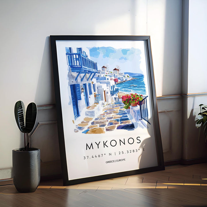 Mykonos Watercolor Poster Mykonos Greece Travel Print Wall Art Mykonos Home Decor Mykonos Gift Art Lovers Greece Art Mykonos Island