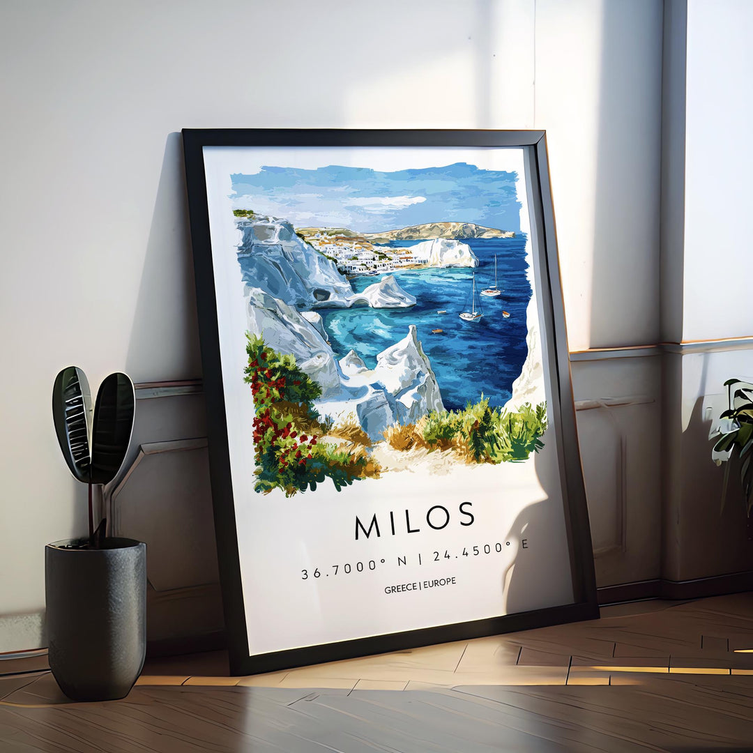 Milos Watercolor Poster Milos Greece Travel Print Wall Art Milos Home Decor Milos Gift Art Lovers Greece Art Milos Island View