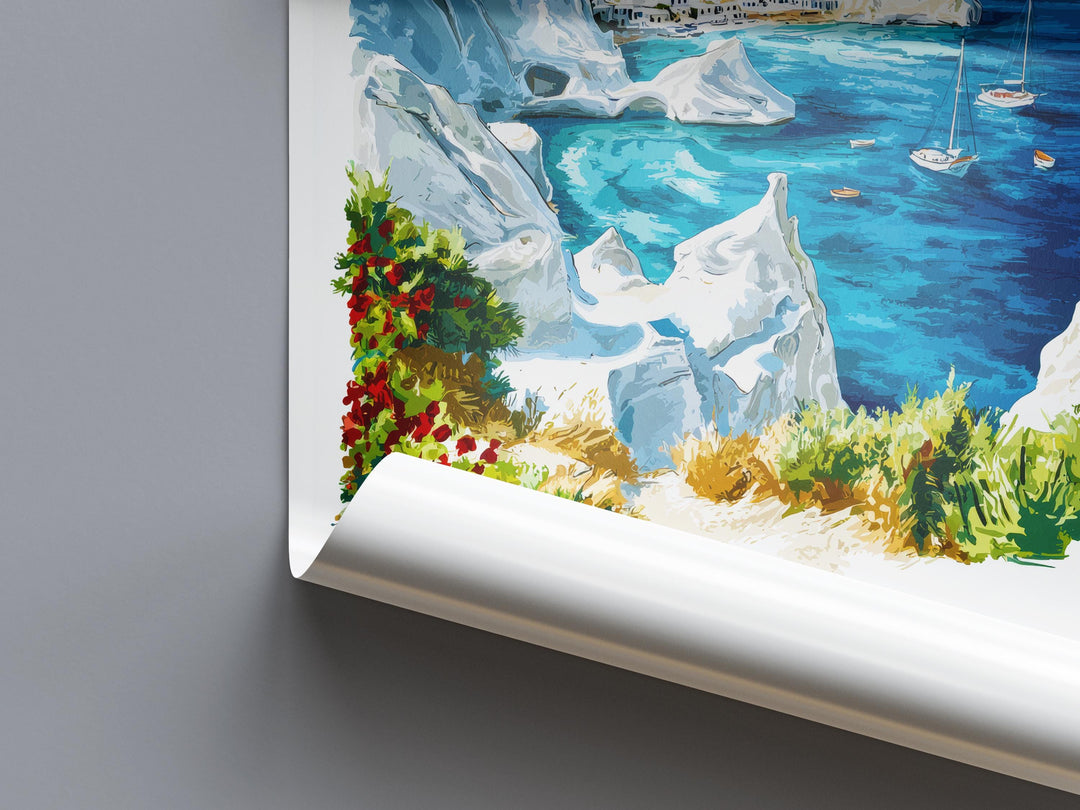 Milos Watercolor Poster Milos Greece Travel Print Wall Art Milos Home Decor Milos Gift Art Lovers Greece Art Milos Island View