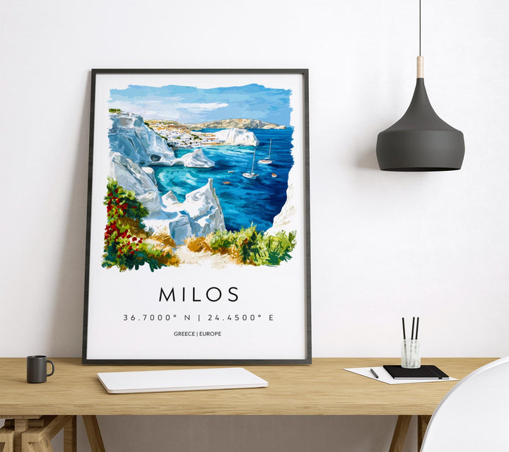 Milos Watercolor Poster Milos Greece Travel Print Wall Art Milos Home Decor Milos Gift Art Lovers Greece Art Milos Island View