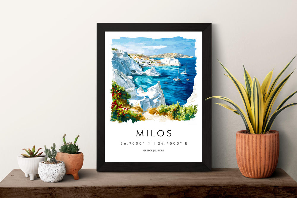 Milos Watercolor Poster Milos Greece Travel Print Wall Art Milos Home Decor Milos Gift Art Lovers Greece Art Milos Island View
