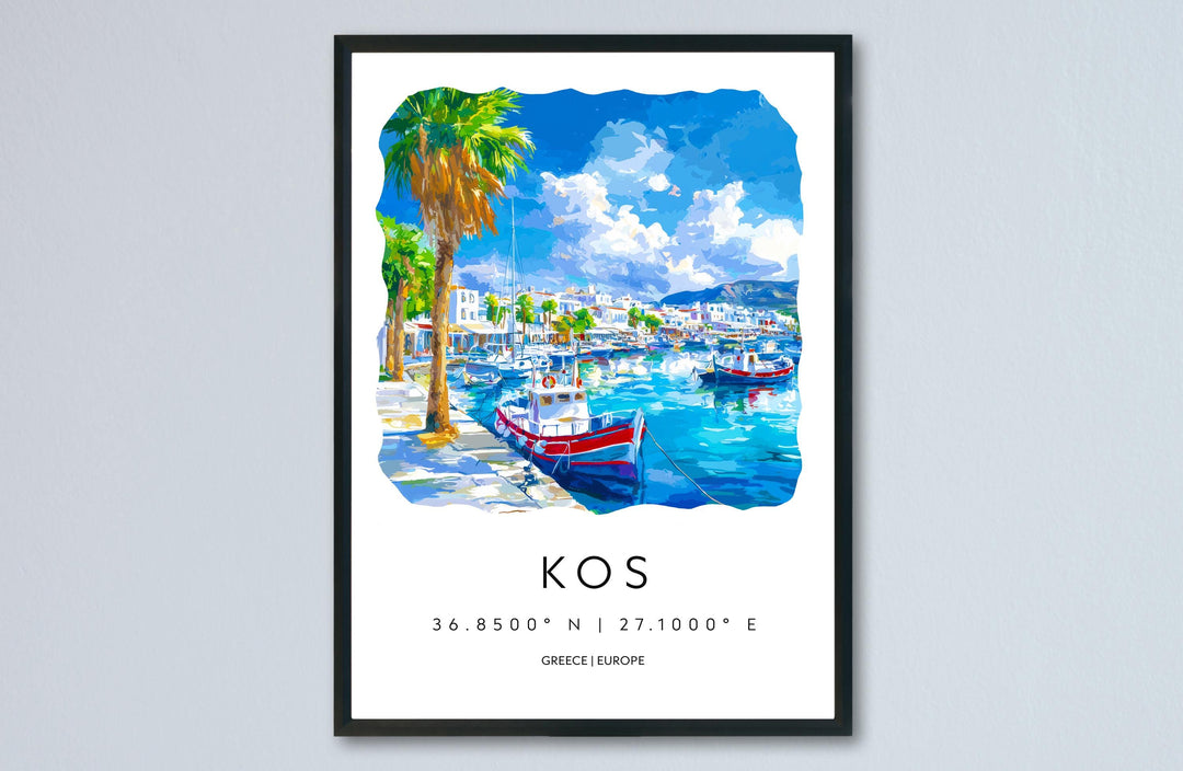 Kos Watercolor Poster Kos Greece Travel Print Wall Art Kos Home Decor Kos Gift Art Lovers Greece Art Kos Island View