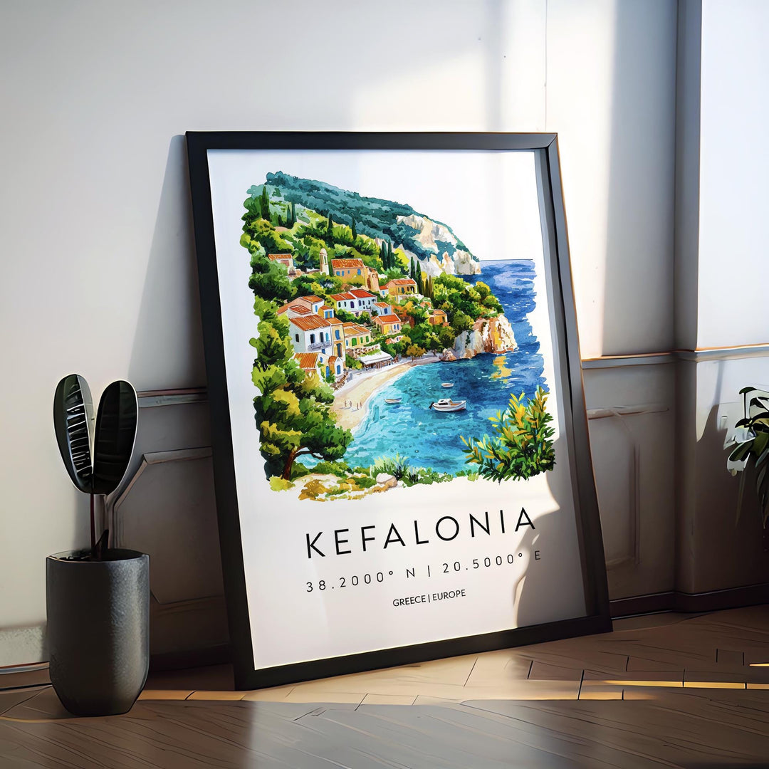 Kefalonia Watercolor Poster Kefalonia Greece Travel Print Wall Art Kefalonia Home Decor Kefalonia Gift Art Lovers Greece Art Kefalonia