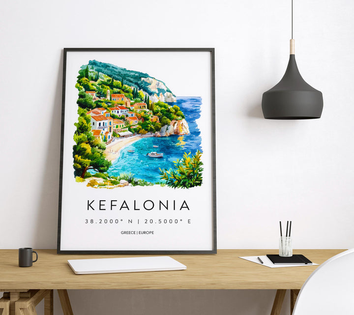 Kefalonia Watercolor Poster Kefalonia Greece Travel Print Wall Art Kefalonia Home Decor Kefalonia Gift Art Lovers Greece Art Kefalonia