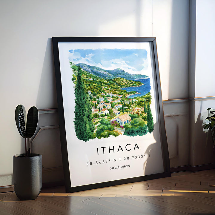 Ithaca Watercolor Poster Ithaca Greece Travel Print Wall Art Ithaca Home Decor Ithaca Gift Art Lovers Greece Art Ithaca Island View