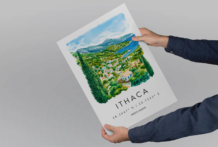 Ithaca Watercolor Poster Ithaca Greece Travel Print Wall Art Ithaca Home Decor Ithaca Gift Art Lovers Greece Art Ithaca Island View