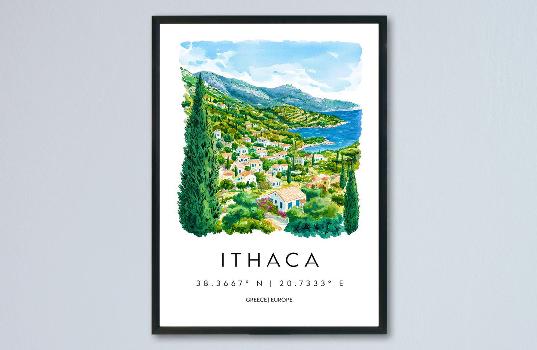 Ithaca Watercolor Poster Ithaca Greece Travel Print Wall Art Ithaca Home Decor Ithaca Gift Art Lovers Greece Art Ithaca Island View