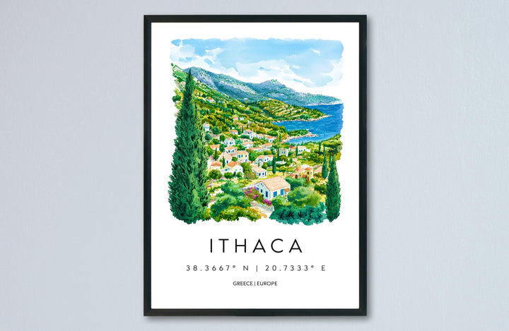Ithaca Watercolor Poster Ithaca Greece Travel Print Wall Art Ithaca Home Decor Ithaca Gift Art Lovers Greece Art Ithaca Island View