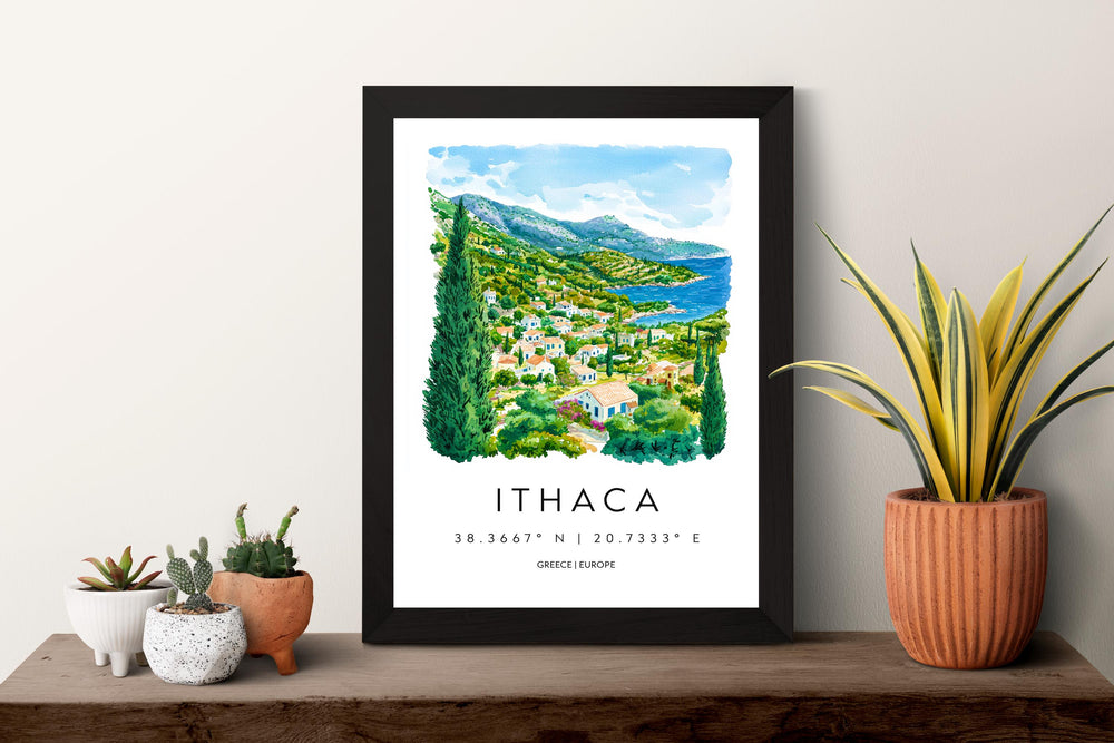 Ithaca Watercolor Poster Ithaca Greece Travel Print Wall Art Ithaca Home Decor Ithaca Gift Art Lovers Greece Art Ithaca Island View