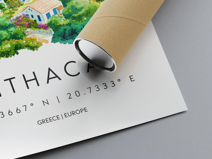 Ithaca Watercolor Poster Ithaca Greece Travel Print Wall Art Ithaca Home Decor Ithaca Gift Art Lovers Greece Art Ithaca Island View