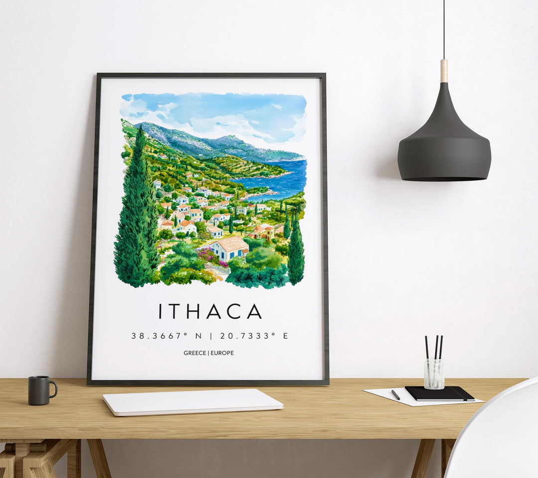 Ithaca Watercolor Poster Ithaca Greece Travel Print Wall Art Ithaca Home Decor Ithaca Gift Art Lovers Greece Art Ithaca Island View