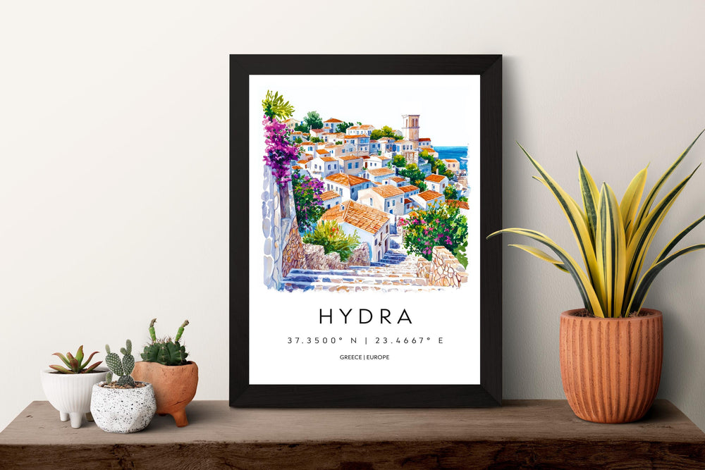 Hydra Watercolor Poster Hydra Greece Travel Print Wall Art Hydra Home Decor Hydra Gift Art Lovers Greece Art Hydra Island View