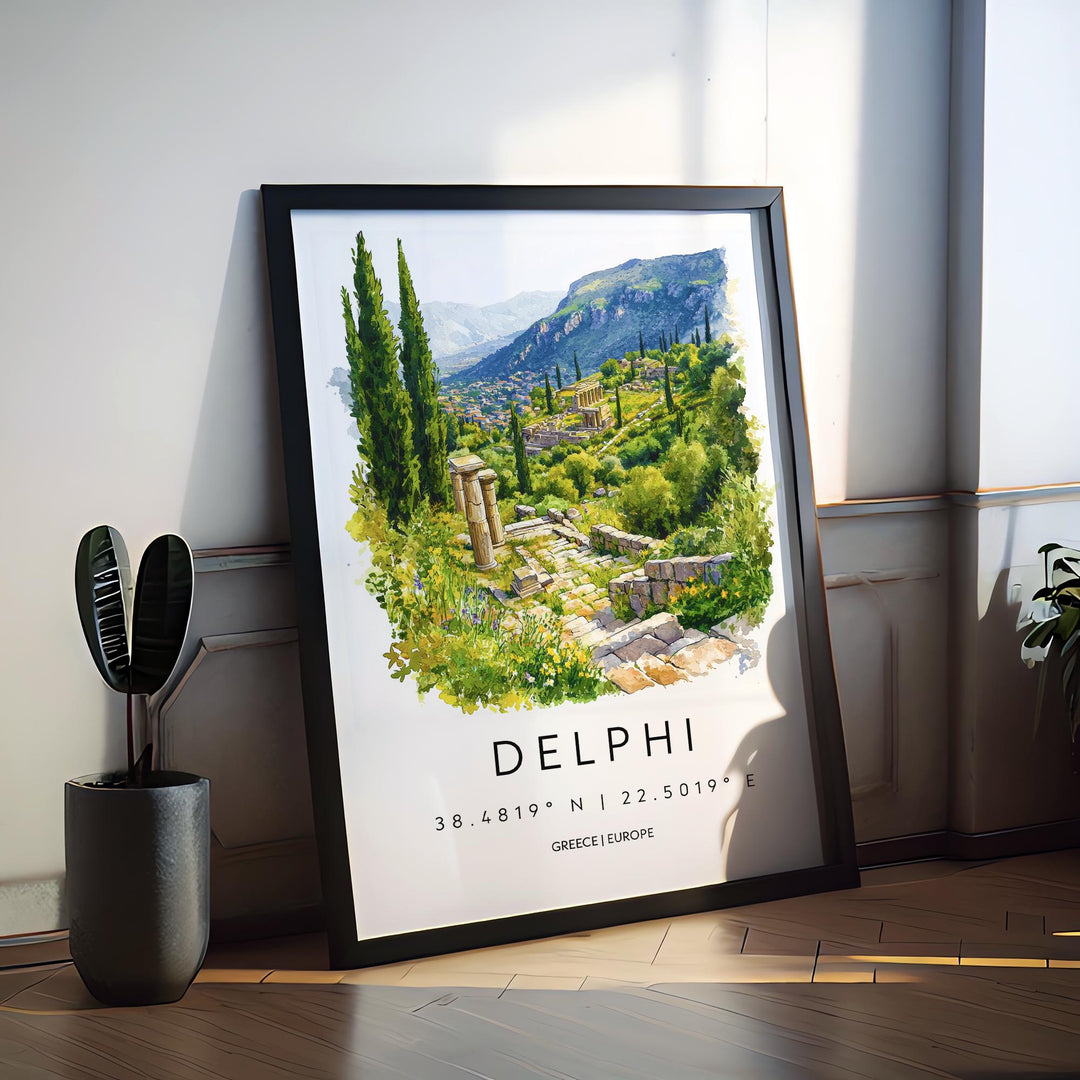Delphi Watercolor Poster Delphi Greece Travel Print Wall Art Delphi Home Decor Delphi Gift Art Lovers Greece Art Delphi Oracle Site