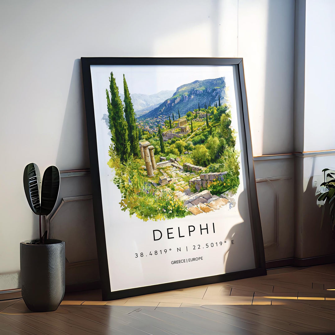 Delphi Watercolor Poster Delphi Greece Travel Print Wall Art Delphi Home Decor Delphi Gift Art Lovers Greece Art Delphi Oracle Site