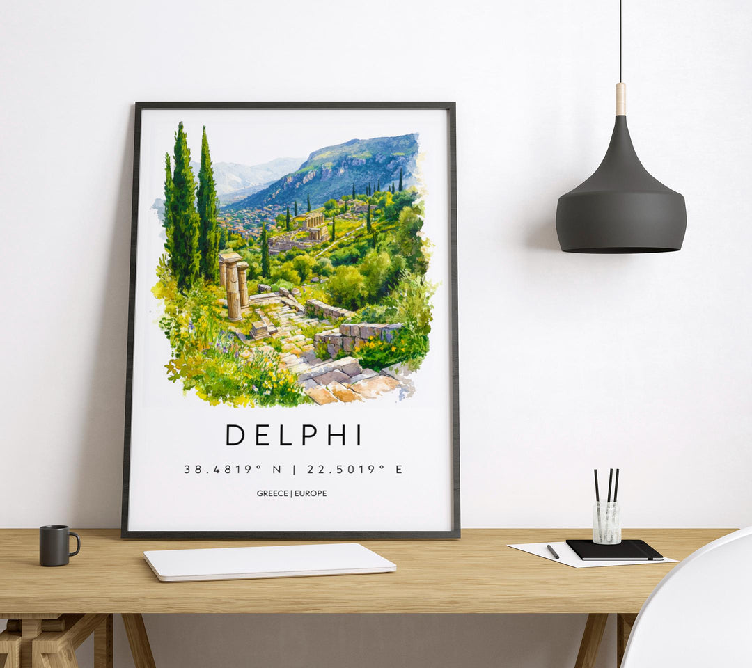 Delphi Watercolor Poster Delphi Greece Travel Print Wall Art Delphi Home Decor Delphi Gift Art Lovers Greece Art Delphi Oracle Site