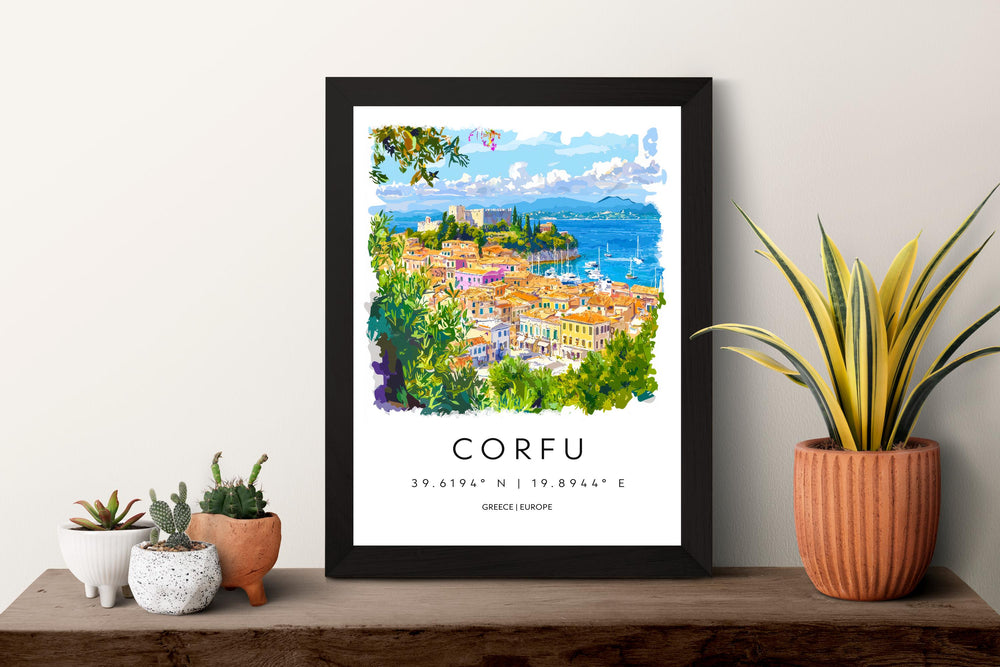 Corfu Watercolor Poster Corfu Greece Travel Print Wall Art Corfu Home Decor Corfu Gift Art Lovers Greece Art Corfu Island View